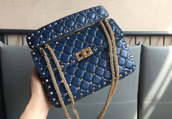 

imported first layer lambskin genuine leather eighteen color 24cm with light gold rivet women cross shoulder bag