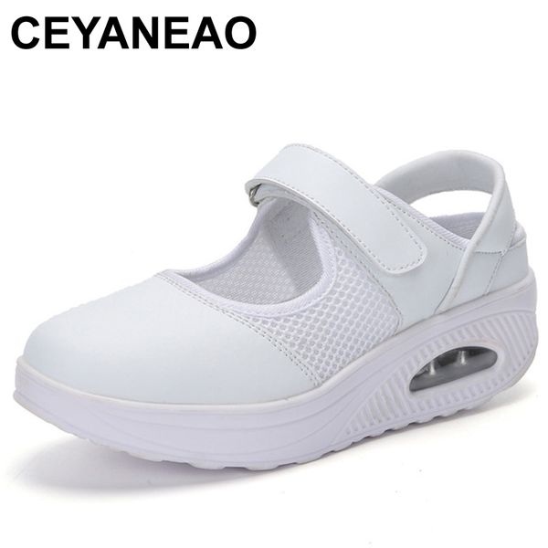 

ceyaneaosummer fashion nurse shoes ladies air cushion white sneakers women platform shoes 2018 new lolita swing e1038, Black
