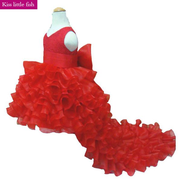 

8th grade graduation dresses flower girls dress elegant long tailing 2-12 age, Red;yellow