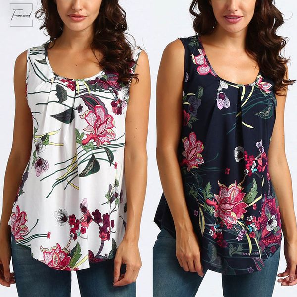 

short fashion blouse women printed floral crop new short sleeveless tank drop shipping good quality, White
