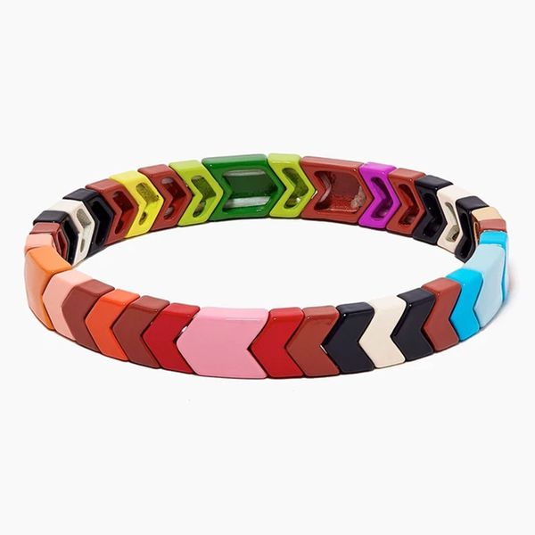 

1pc new fashion painted enamel bracelet rainbow stretch elastic bracelet friendship men women jewelry accessories, Black