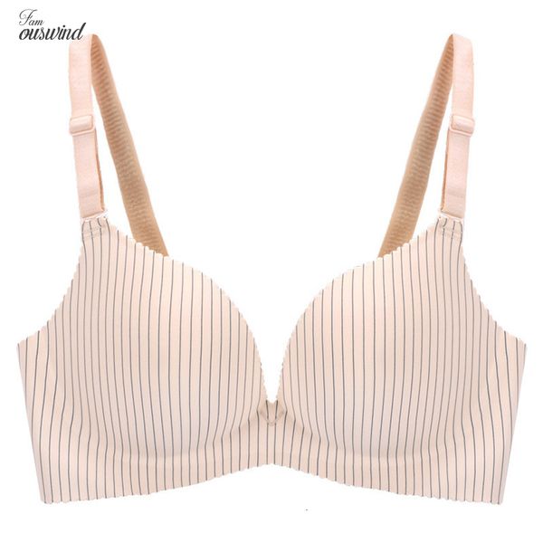 

wire deep v push up bra one-piece seamless stripe comfortable soft lingerie wide straps soutien gorge, Red;black