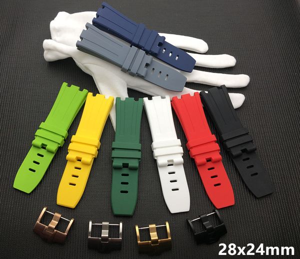 

28mm Natural Silicone AP Strap 15703 Royal Waterproof Sports watchband watch band Watch Audemars And Piguet belt logo tools