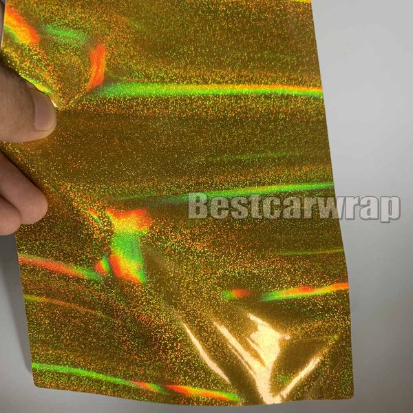 Neu ! Gelbe holografische Neo-Chrom-Regenbogen-Vinylfolie für Autofolie mit Luftblase, frei für Hologramm-Aufkleber zur Autoabdeckung, 1,52 x 20 m/Rolle