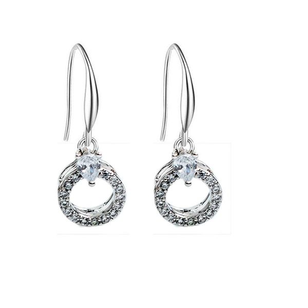 

female round zirconia drop earings dangle earrings for women classic elegant silver color jewelry wedding party earring