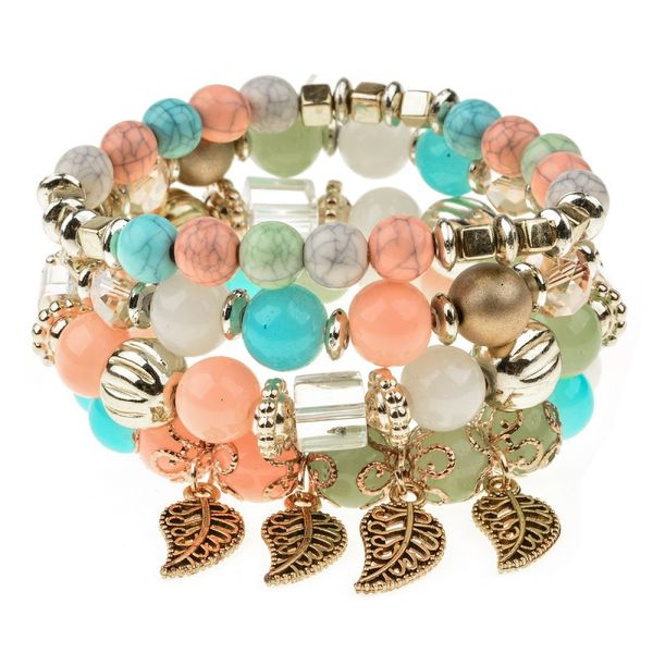 

natural stone beads leaves tre rope charm bracelet set for women ladies string chain bracelets jewelry accessories gifts, Black