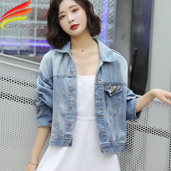 

women's jackets autumn women basic and coats denim jacket buttons pockets fashion jeans coat loose long sleeve, Black;brown