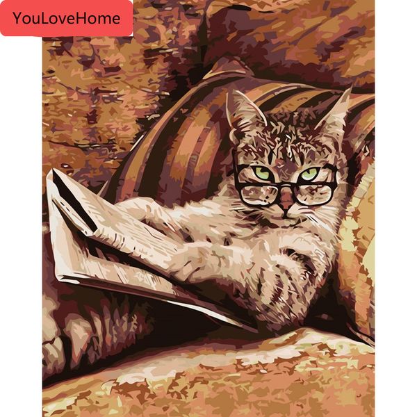 

diy картина маслом по номерам кошка животное наборы для рисования по номерам расписанную холст картины дома декор подарок искусства стены хо