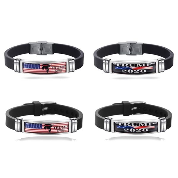 

new trump america 2020 bracelet new fashion jewelry black bangle bracelets stainless steel silicone punk bracelet, Golden;silver