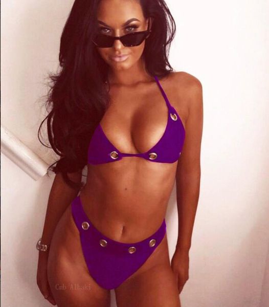 

cmb albaki bikini swimsuit swimming swimwear sports pure color two-piece swimming suit 2 color gold swimsuit vintga triangle cup, White;black