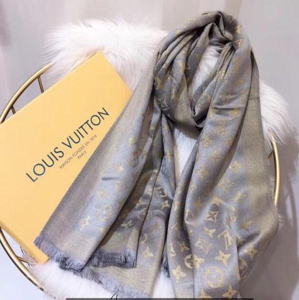 

2019 luxury scarf design scarf brand square scarves for women big luxury scarf 180*70cm wholesale louιs vuιtton, Blue;gray