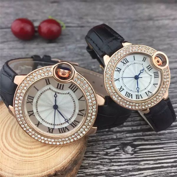 

горячие пара бренда женщин мужчины часы алмаз ободок кожаный ремешок роскошные кварцевые классический наручные часы для мужчин леди лучших в, Slivery;brown