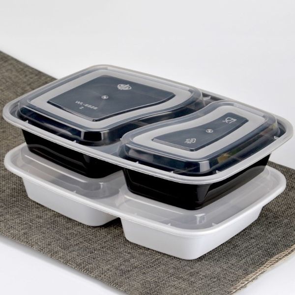 

10pcs 2 compartment plastic reusable bento box meal storage prep lunch box pp home school travel use kitchen tool 900ml