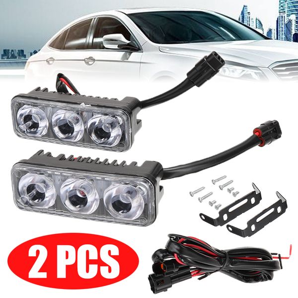 

2pcs waterproof car high power aluminum led running lights with 3-led lens dc 12v white 6500k drl fog lamps