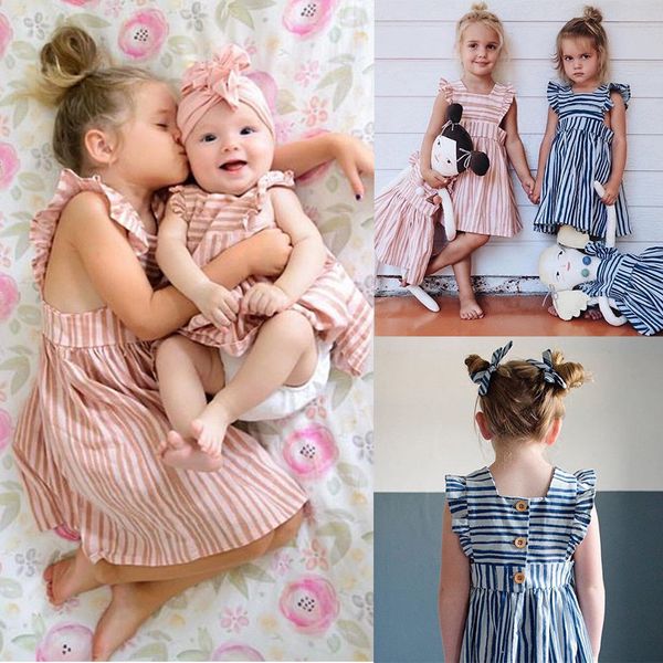 

Summer Cute Kids Baby Girls Striped Dress Party Dresses Ruffles Sleeve Sundress Clothes Size 6M-4T