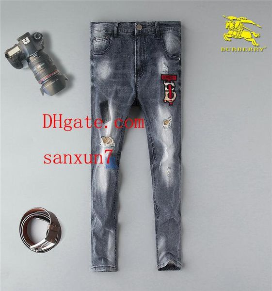 

pants mens distressed ripped skinny jeans fashion mens jeans slim motorcycle moto biker causal denim pants hip hop jeans mens clothes nz-19, Blue
