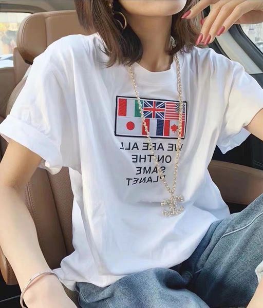 

designer women tee luxury summer t shirt with flags print men women brand t shirt casual tees mens clothes size s-2xl #2, White