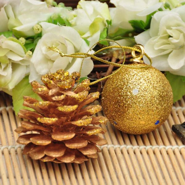 

12pcs christmas tree hanging balls gold silver pine cone color drawing decorations ball xmas christmas decoration for home