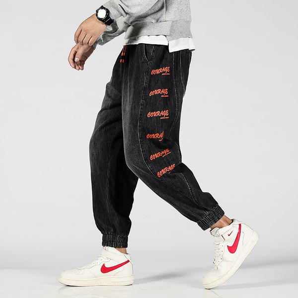 

streetwear men jeans pants spring autumn hip hop letter printing ankle-length denim trousers men harem joggers men's jeans, Blue