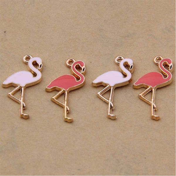 flamingo atacado encantos Drops rosa esmalte pássaros pingente de acessórios pendant DIY para colar pulseira jóias fazendo descobertas 25 * 15mm