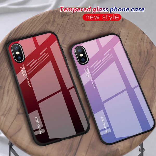 

fashion glass soft case for iphone 7 8 plus 6 6s xr gradient phone cases for iphone x xs max 11 pro 2019 colorful coque shell
