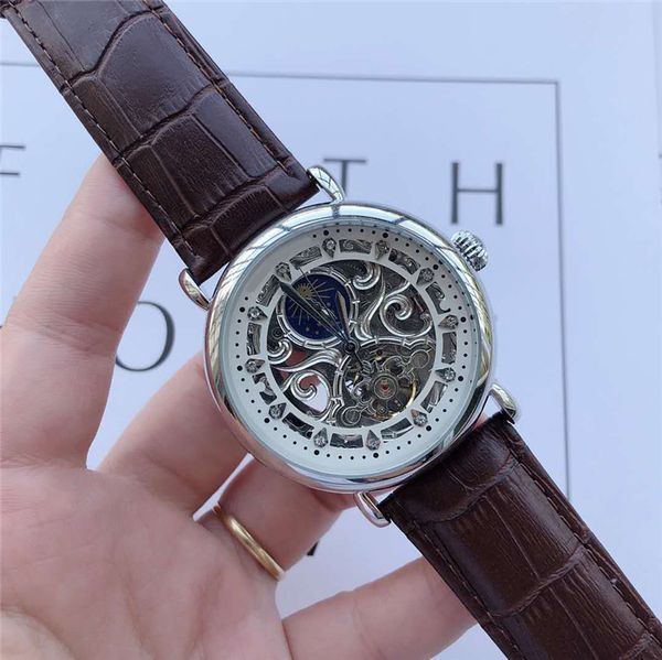 

brand pp mens luxury watch fashion personality barrel shape skeleton watch quartz satch monterey hommes orologio hombre montres, Slivery;brown
