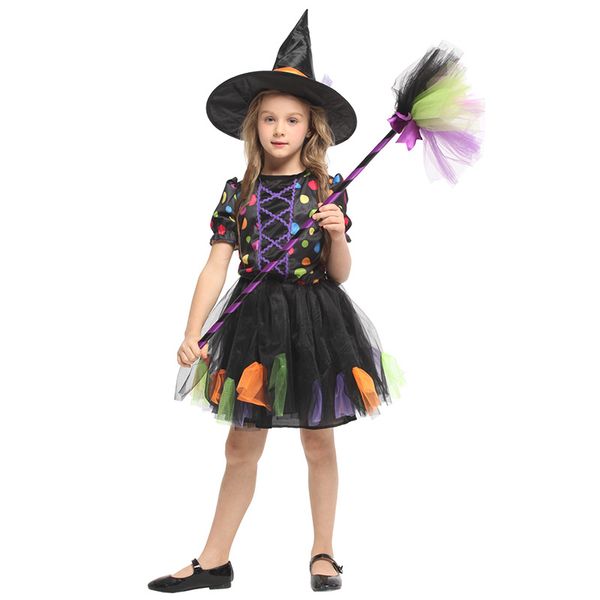 

huihonshe children's halloween cosplay clothes children's anime magic witch clothes girls' pettiskirt witch, Black;red