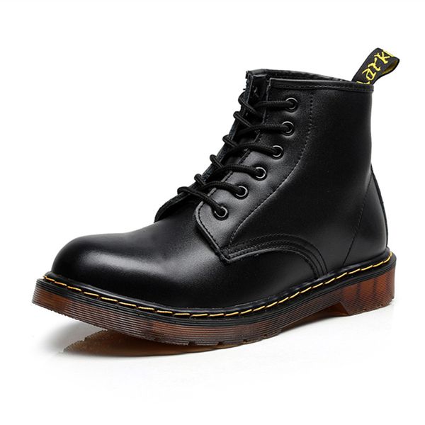 

6 hole brand leather ankle boots autumn winter women men's boots black motorcycle outdoor working snow men shoes