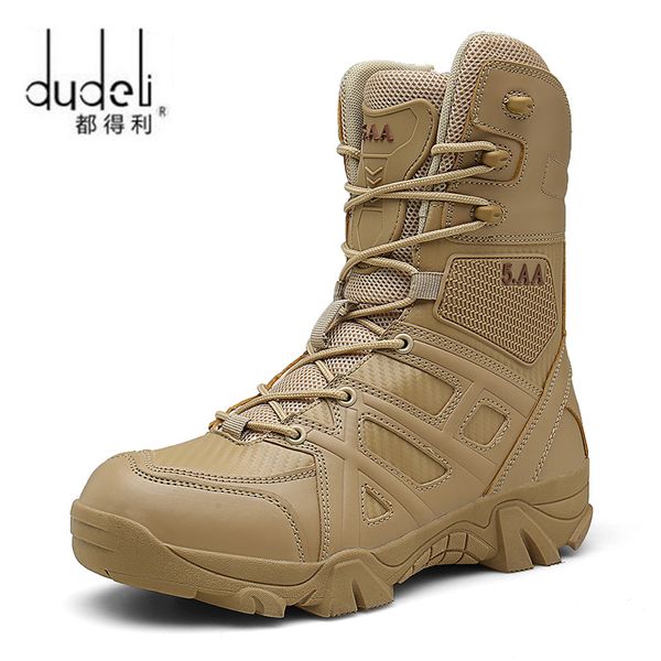 

dudeli men brand leather boots special force tactical desert combat men's boots outdoor shoes ankle, Black