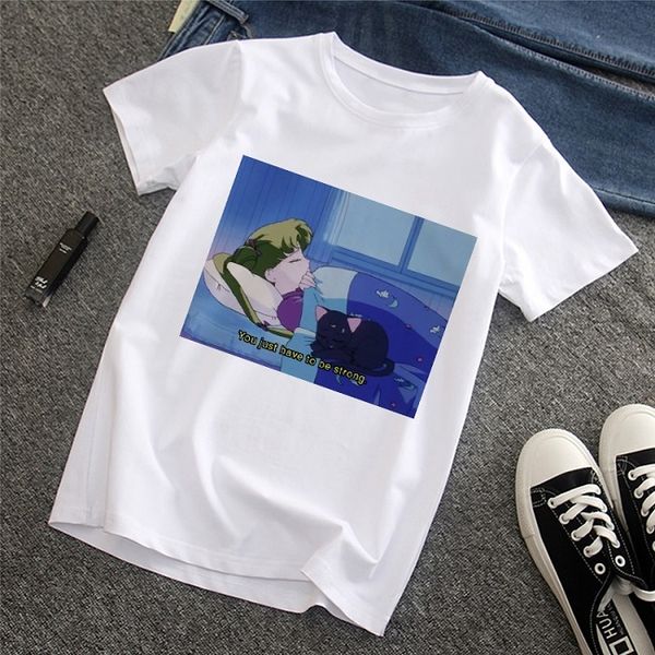 

sailor moon letters you just have to be strong print harajuku fun casual fashion ins women's t-shirt s-2xl, White