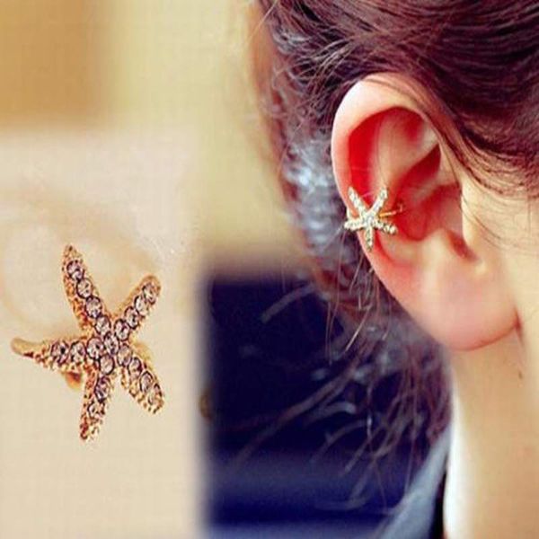 

2018 fashion 1pc crystal star clip earing starfish ear cuff chic heart clip earring gold oorbellen brincos without piercing, Silver