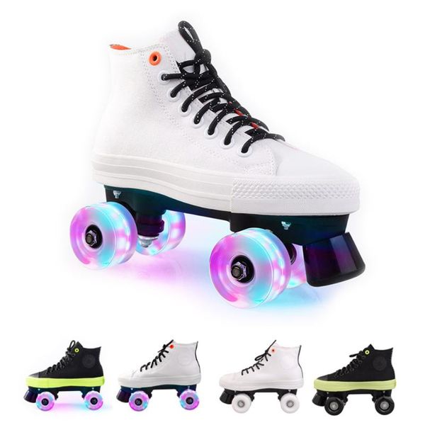 

jk quad skates double row roller skates canvas shoes for lovers two line flashing wheels patines sp5