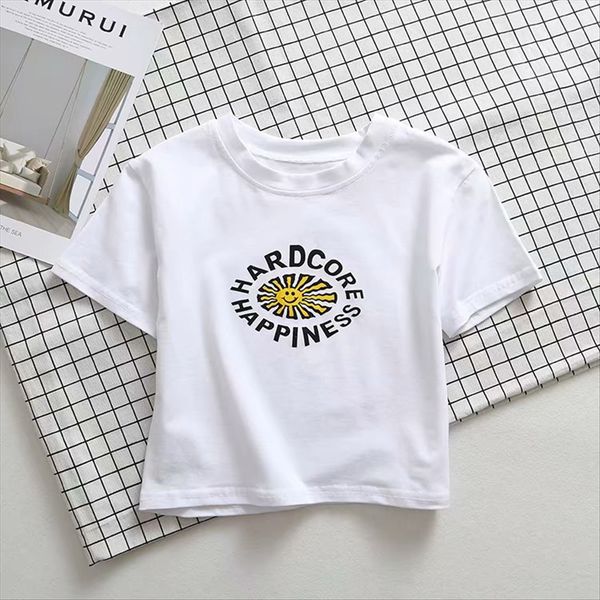 

ins women's 2019 sun letter printing short navel high waist t-shirt female ins women's 2019 sun letter printing short navel high w, White