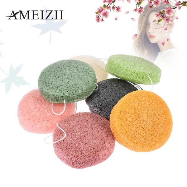 

1pcs round shape konjac sponge cosmetic puff face makeup wash pad cleaning sponge puff exfoliator face washing flutter makeup