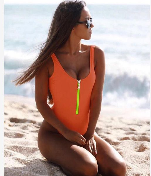 

2020 new style 4 color european and american women's swimwear fashion bikini zip one-piece swimsuit a29, White;black