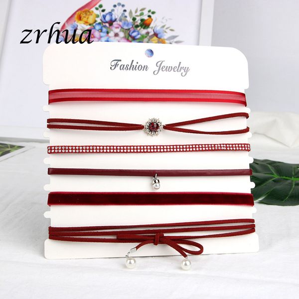 

zrhua 6pcs/set bohemia fashion necklaces mix color lace tattoo choker necklace for couple lovers' accessories jewelry, Golden;silver