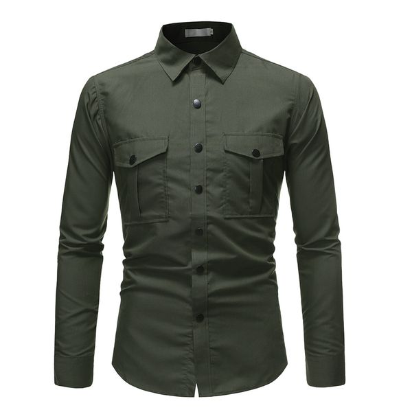 

ouma men's shirts 2019 new men's fashion business long-sleeved shirt slim solid color snap buttons, White;black