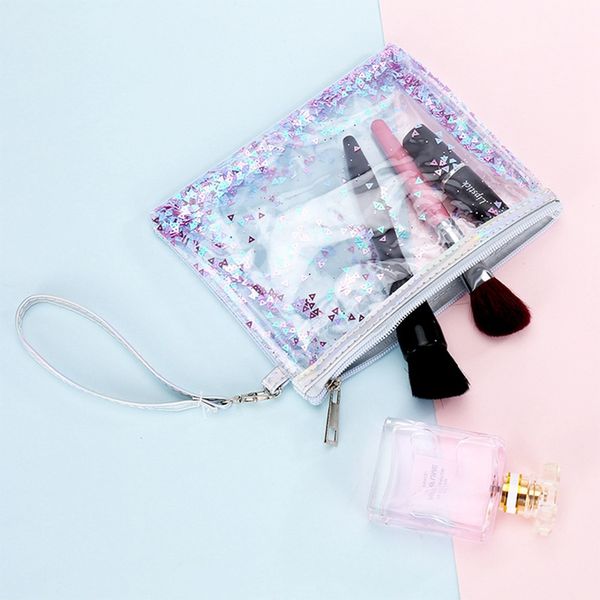 

2019 new korean sequins pvc transparent cosmetic bag women travel envelope makeup toiletry organizer case wash bags pouch