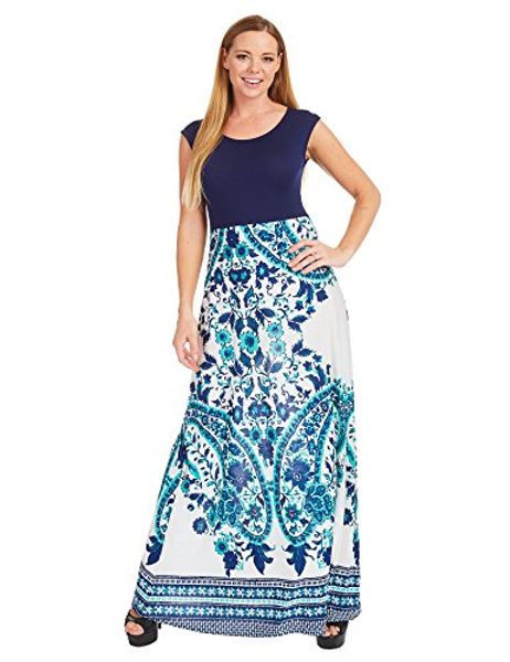 

lock and love ll womens print contrast sleeveless empire line maxi dress - made in usa, Black;gray