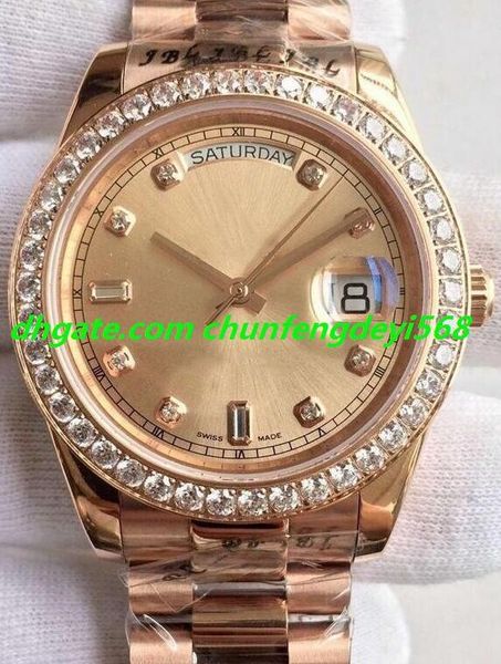

luxury watch 3 style 18k solid yellow gold diamond bezel dial 41mm mens watch automatic fashion men's watches wristwatch, Slivery;brown