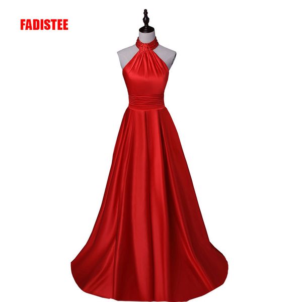 

new arrival long evening dresses beaded halter floor length prom dresses vestido de festa backless dress long style, Black;red