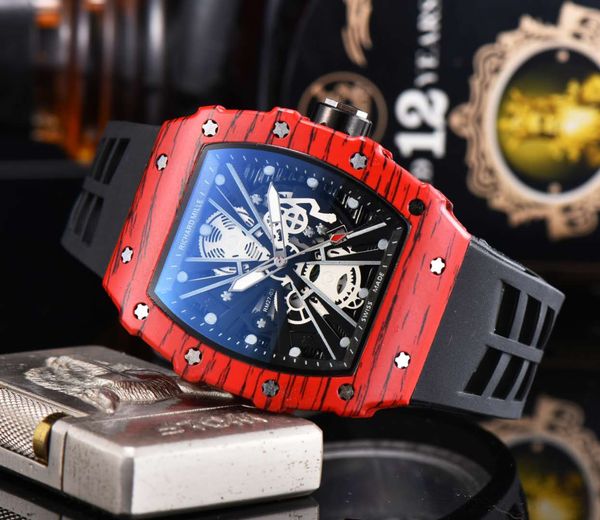 

brand rm fashion sport quartz watch multifunctional day date rubber strap chronograph men watch relógio de pulso montre homme, Slivery;brown