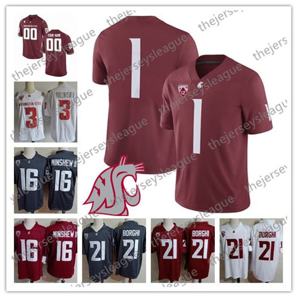 

custom washington state cougars any name number white red gray stitched #16 gardner minshew ii 21 max borghi ncaa college football jerseys, Black
