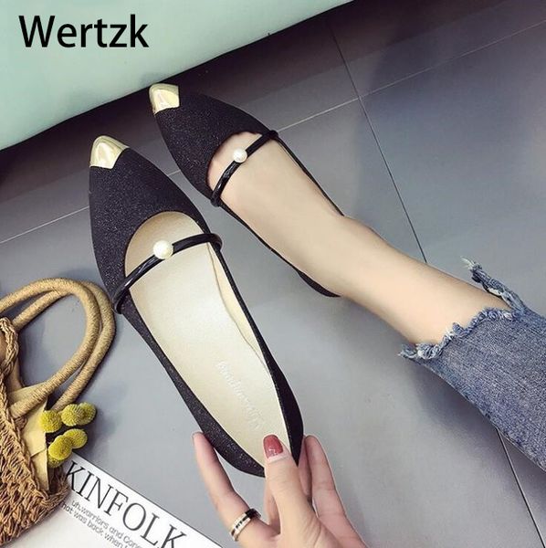

flat for woman autumn pearl bling low heel shoes metal slip on casual women shoe fashion pointed toe ladies footwear e012, Black