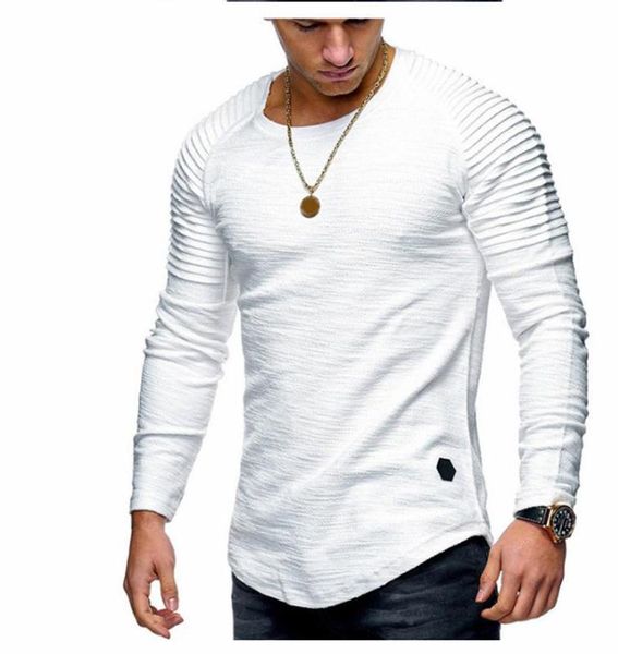 

tshirt fashion crew neck solid color ruched long sleeve tees casual mens tshirts 19aw mens designer, White;black
