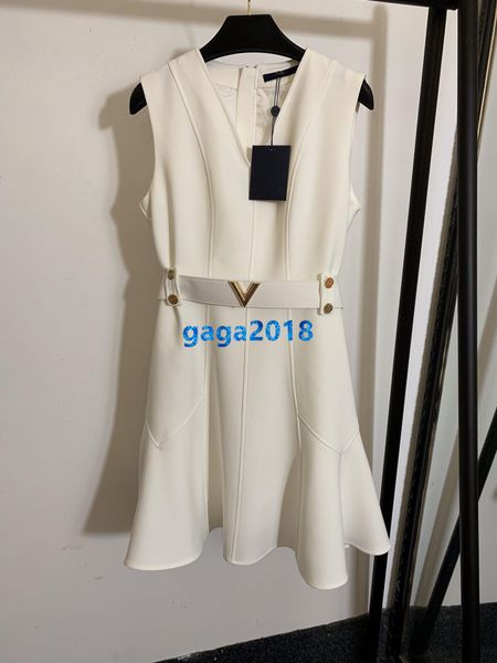 

high end женщины девушки a-line жилет рубашка платье с буквенным поясом пэчворк v-образным вырезом без рукавов a-line русалка юбка мода диза, Black