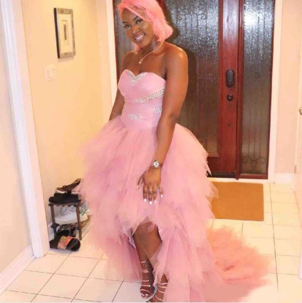 

2020 special occasion party gowns high low long sweep tulle bride prom dresses with beaded sweetehart evening gowns, Black