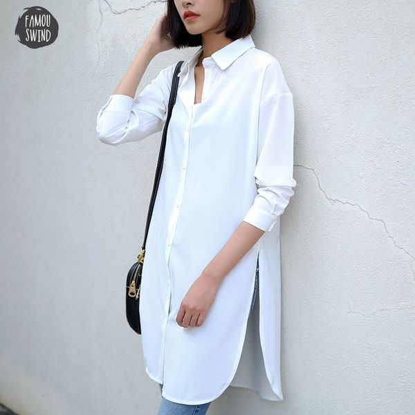 

blouse big s 4xl size chiffon women style casual split hem loose collar boyfriend women oversize shirt, White