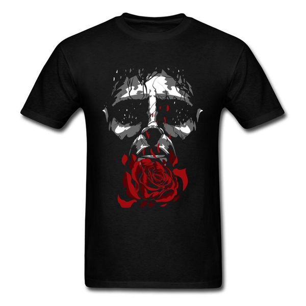 

2020 classic rose & skull print men t-shirt black vintage cartoon tee shirts short sleeve cotton fabric male gothic top, White;black