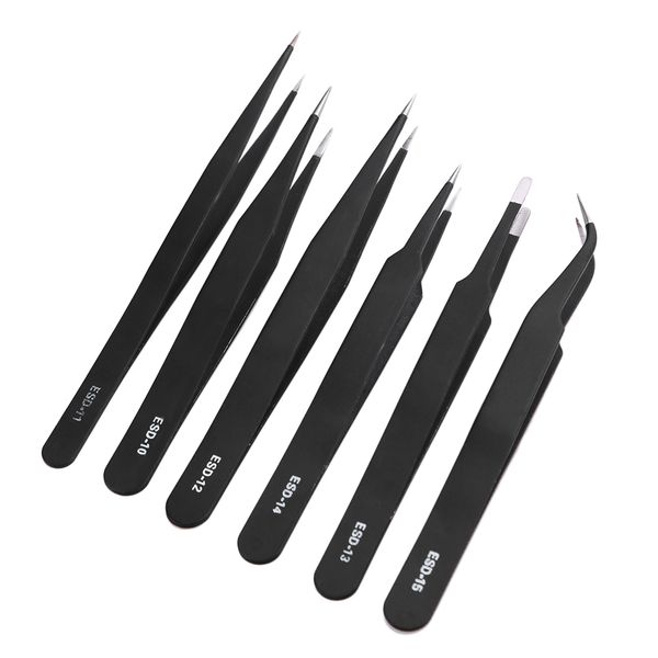 

6pcs/set multifunction safe anti-static tweezer stainless steel repairing maintenance tool fine tip forceps kit new tweezers set